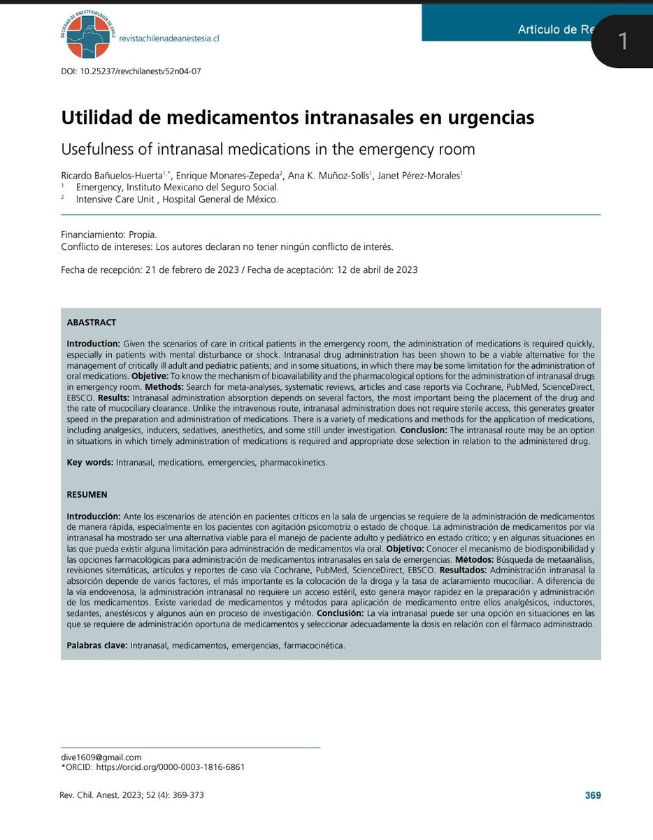 Por fin está disponible. Les compartimos una revisión de medicamentos intranasales en #Urgencias <a href="/KarenMusso2/">KarenMusso</a> <a href="/MonaresTI/">Nunca dejar que otros paguen por tus errores</a> 

doi.org/10.25237/revch…