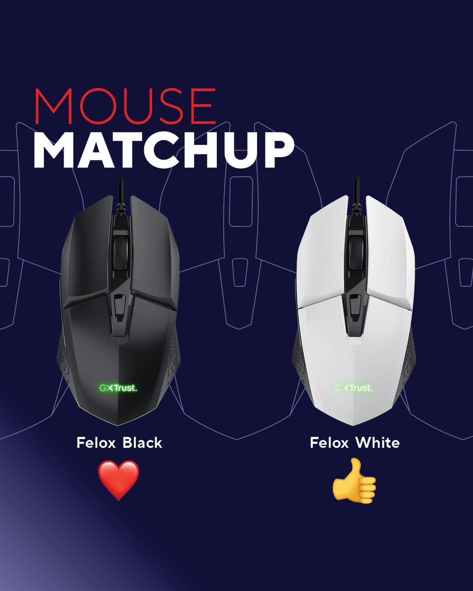 We are definitely feelin’ the Felox, but can’t decide which colour we like best! 😱 Rumour has it each colour unlocks a secret gaming skill… 👾 Are you choosing the black or white version

#gamingxtrust #gamingmouse