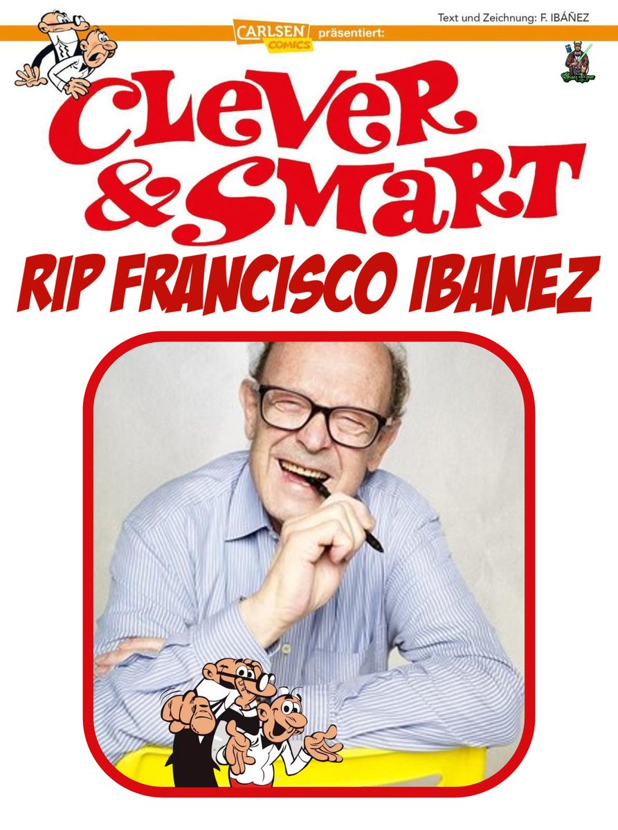 Der bekannte Comicautor und Erfinder von Clever &amp; Smart Francisco Ibáñez ist im Alter von 87 Jahren in Barcelona verstorben 😔
Seine Comics und die Zeichentrickfilme nahmen einen großen Teil meiner Kindheit ein und dafür bin ich ihm immer dankbar 🙏🏻
#RIP 🕯 #RipFranciscoIbanez