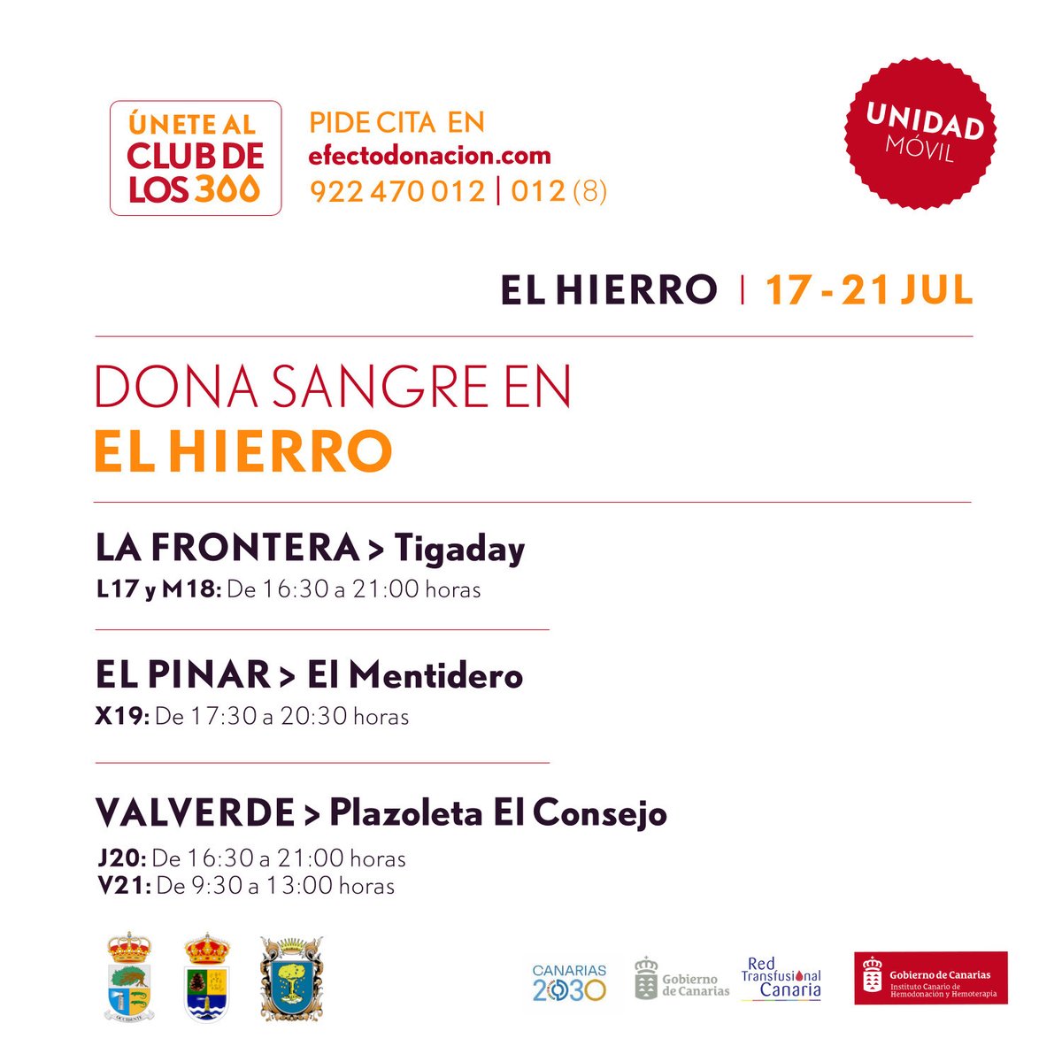 ichhCanarias's tweet photo. ‼️ Atención #ElHierro La unidad móvil recorrerá la isla a partir de mañana

🩸 ¿Cuándo fue la última vez que donaste sangre? #DonaSangreenVerano

📲 Ven directamente o pide cita: 012 | 922 470 012 -opción 8 | https://t.co/jiFtpWb08l https://t.co/E50ONzbd7K