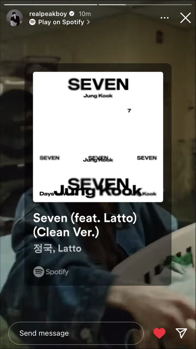 _prodkv's tweet photo. user realpeakboy, a member of wooga squad, has shared jungkook’s SEVEN on his ig story. 🥺🫶🏻 https://t.co/VjuNWR4nYg