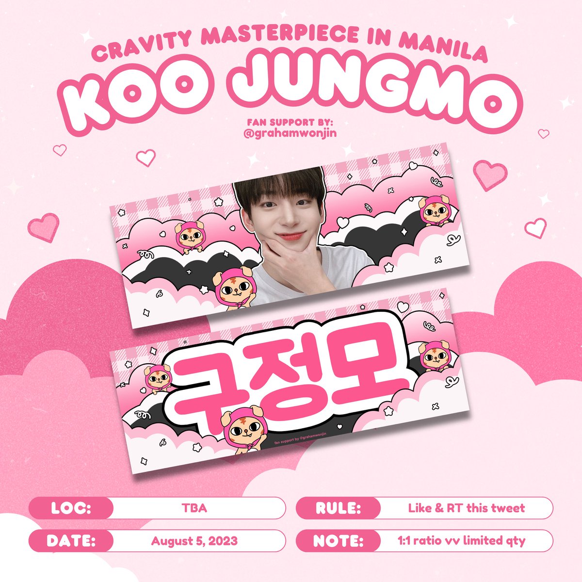 grahamwonjin's tweet photo. :¨·.·¨:
 `·. Cravity Masterpiece In Manila 

Koo Jungmo fan support
by @grahamwonjin ♡

   ╰ mbf, like and rt
   ╰ time and loc tba
   ╰ super limited quantity 
   ╰ open for trades and donations

#MASTERPIECE_IN_MNL 
#CRAVITY #크래비티 #정모 
#CRAVITY_1ST_WORLD_TOUR https://t.co/EtiUz7aYGK