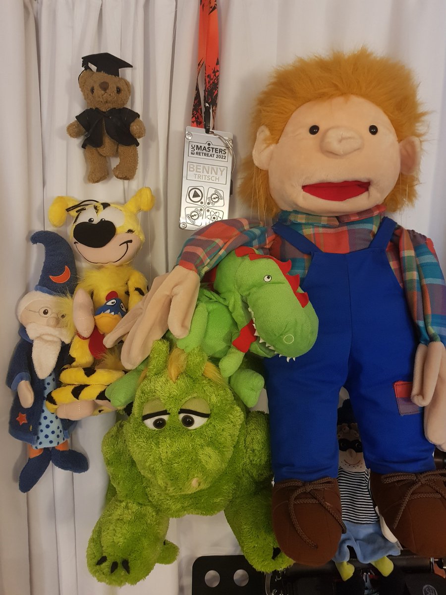 drtritsch's tweet photo. I added Eva, the smart bear, to the picture. She was jelling and screaming in the back of my EUC Lab. So now you can see the complete group of my #Luppets. They are personas in video clips used in #EUCScore test sequences. #ScientificTesting #EUC https://t.co/J5dRyfzuL8