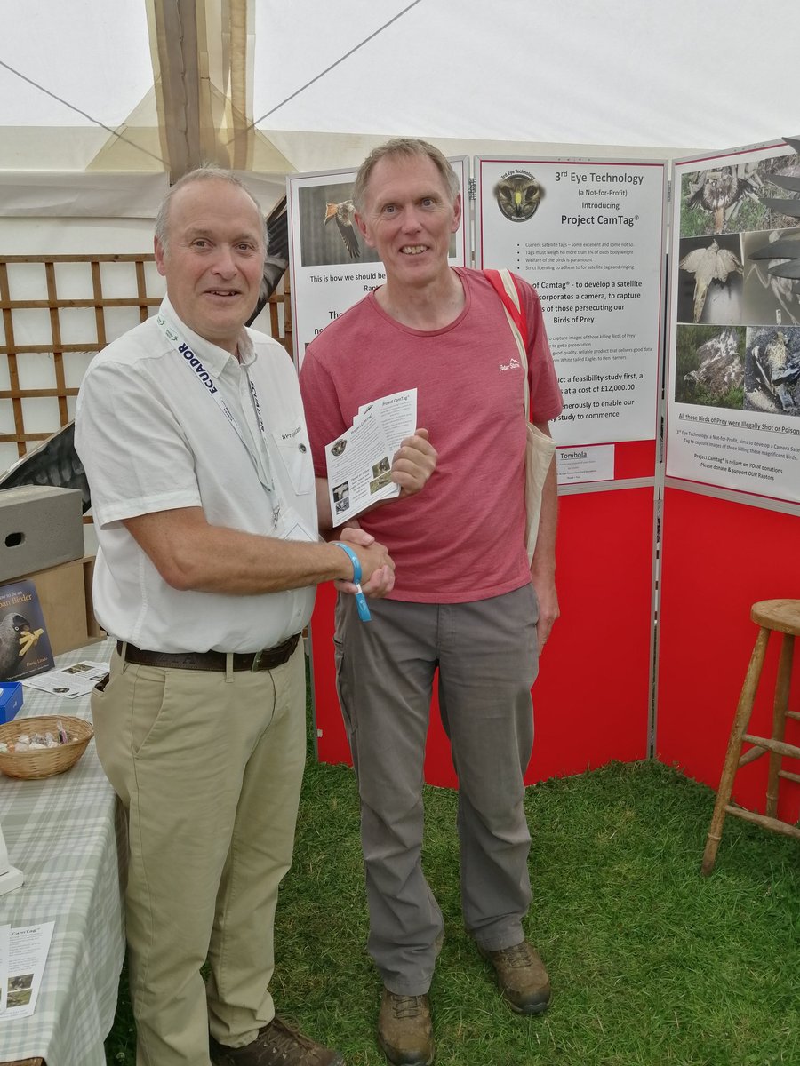 A pleasure to meet @peterjohnhowe from Project Camtag @Raptor3ET at the @GlobalBirdfair. Developing satellite tagging with cameras to capture images of those persecuting birds of prey. No doubt @bascnews will be helping to fund? @RaptorPersUK @DefraGovUK @NaturalEngland