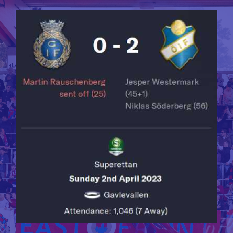 April 2nd 2023

Superatten Match Day 2

A routine victory that was made easier due to an early red card. We've seen plenty of glimpses of what the team are capable of here - especially in the final-third. Chances were at a premium and we could have easily scored more.