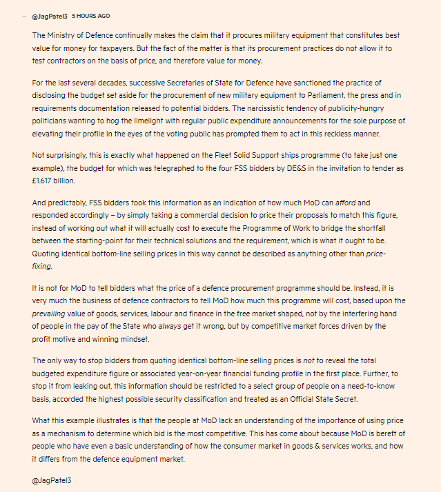 JagPatel3's tweet photo. The UK Minstry of #Defence @DefenceHQ has persisted with a big lie at the heart of its organisational #mission – that it procures equipment that constitutes value for money.

It doesn’t. Here is the reason why.

My comment in today's @FinancialTimes.
https://t.co/HpaXr9nOjJ https://t.co/k2wAtJW5Ch
