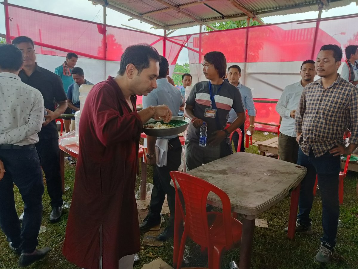 PradyotManikya's tweet photo. A family which eats together stays together ! Today at Khumulwng, plenary session having lunch with our workers https://t.co/8PXSViWfqA