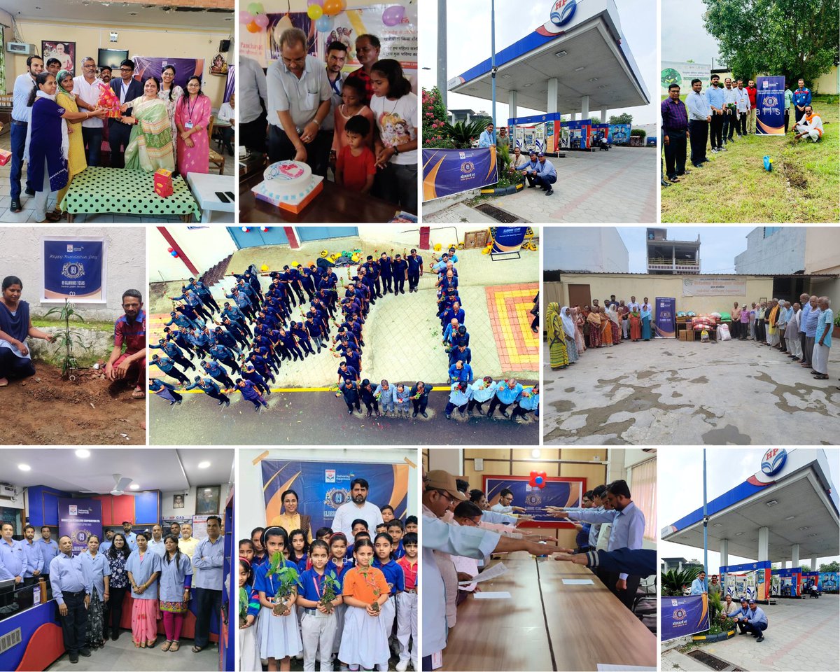 HPCL's tweet photo. Celebrating 49 glorious years of HPCL!  Enthusiasm filled the air as we joined hands across India for #HPCLFoundationDay. From tree plantation to #Blood  donation camps, #Food  distribution, and supporting #orphanage houses, we came together for a brighter tomorrow.
#MakingADifference #GreenLegacy  #HappyFoundationDay