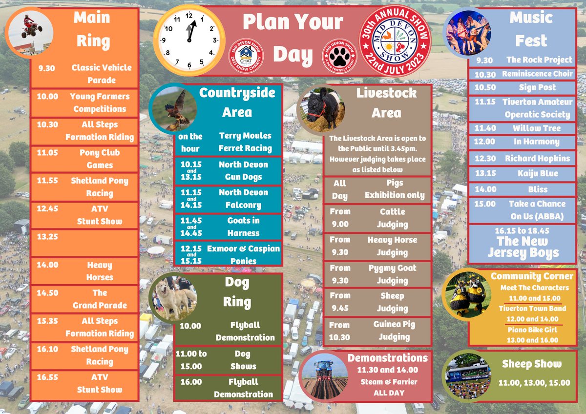 ⭐️6 DAYS TO GO⭐️
Let’s make plans
Here are some of the main event timings going on around the show.
📅 Sat 22nd July
📍Knightshayes EX16 7PP
🏍 10 hours of Entertainment🤡

🎟Advance tickets £20❌ £18✅
🎟Kids FREE
🅿️FREE Parking
⭐️BOOK HERE⬇️
middevonshow.ticketsrv.co.uk/tickets/
