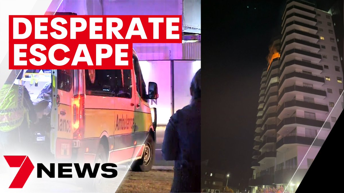 A man has made a desperate, daring escape out the window of his burning apartment on the 11th floor of a Gold Coast resort. Dozens of residents were forced to flee, with fears the entire building would go up in flames. youtu.be/dGE15VORkcQ <a href="/SamPayne50/">Sam Payne</a> #7NEWS