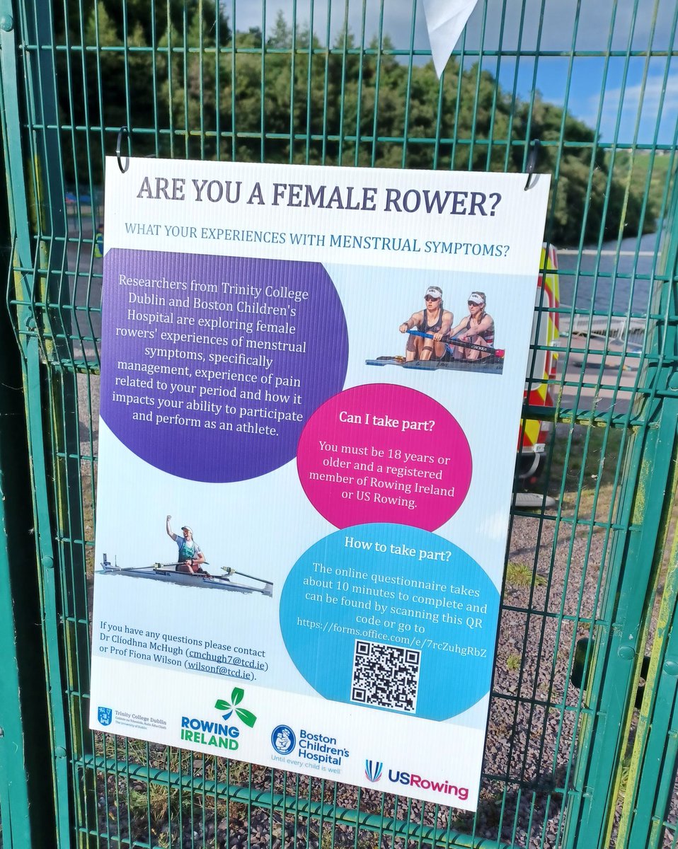 Have some time between races today? Please check out the QR codes dotted around linking to a study on menstrual symptoms in female rowers by @tcddublin @FionaWilsonf in association with @RowingIreland. Takes 10 mins to complete and link is also here: forms.office.com/e/7rcZuhgRbZ