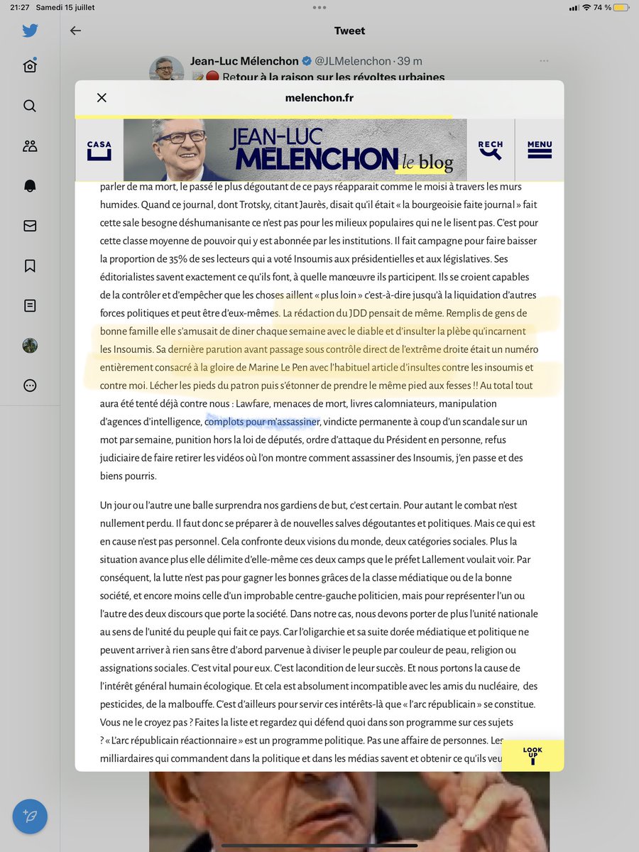 jmaphatie's tweet photo. Dans sa dernière note de blog, @JLMelenchon accumule les propos méprisants et agressifs vis-à-vis d’à peu prêt tout le monde, et notamment des journalistes. Sa pensée est celle d’un homme assiégé, solitaire, agité, inquiet. Pas loin d’être mur pour la dictature. 
Étonnant, non ? https://t.co/YeiCaBGZpG