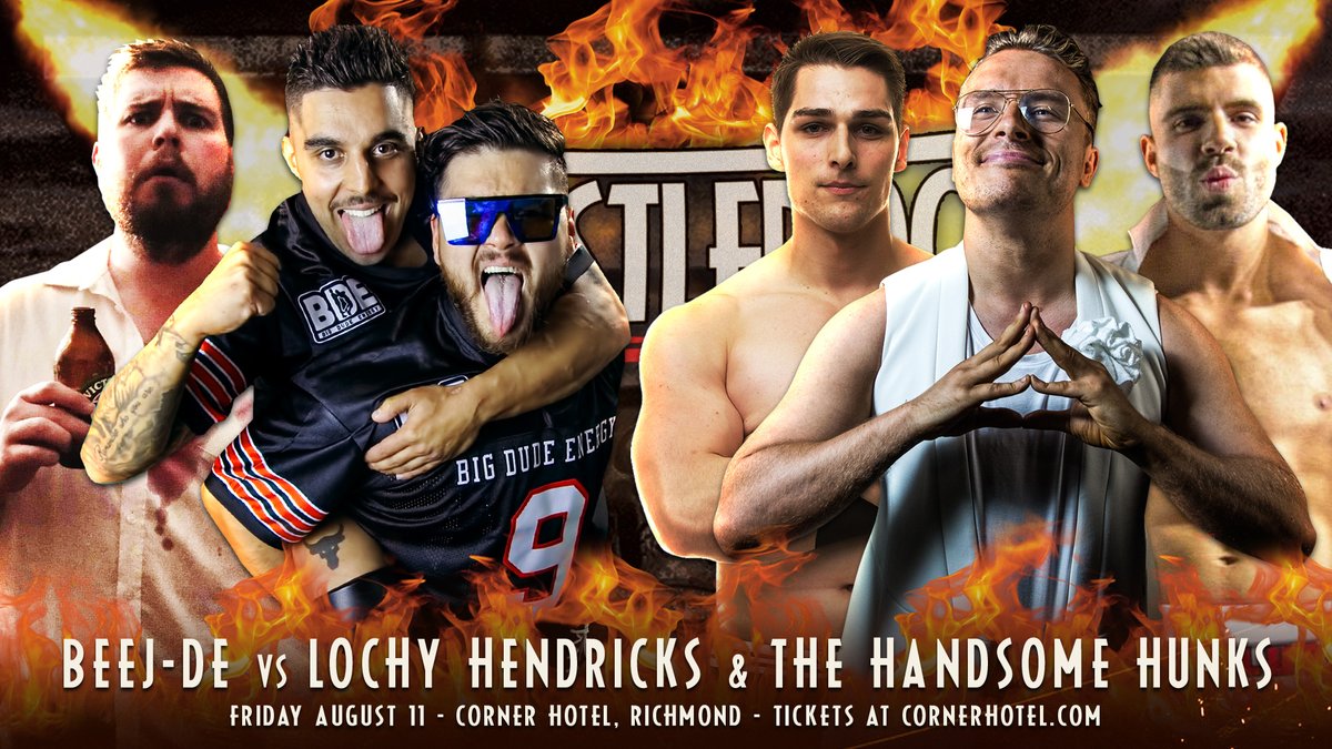A MASSIVE six man tag team match has been set for WRESTLEROCK on Friday August 11 at the Corner Hotel in Richmond!

Drunk Uncle Beej tags with Big Dude Energy as they face 'The Aspirationalist' Lochy Hendricks &amp; The Handsome Hunks!

Don't miss it! Tickets: tinyurl.com/WRock37