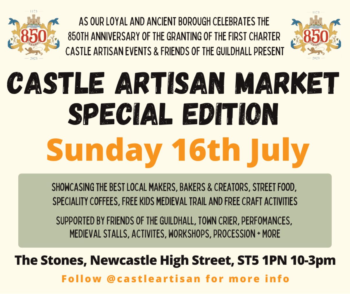 On The Stones today Sunday 19th celebrating the 850th anniversary of #Newcastleunderlyme receiving it's charter - Artisan Market