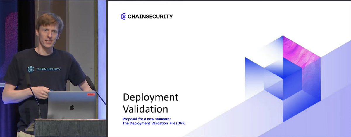 Introducing: the Deployment Validation standard! 

<a href="/MatthiasEgli/">matthiasegli.eth</a> of <a href="/chain_security/">ChainSecurity</a> explains how it will increase the security and accountability of blockchain projects.

Watch it live

youtube.com/watch?v=vCfeff…