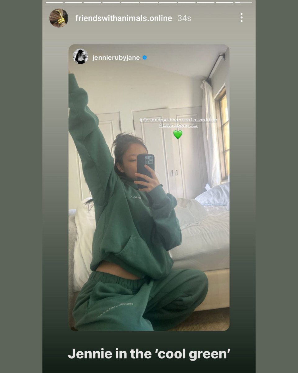 jennieaceitgirl's tweet photo. Jennie wearing clothes from Friends With Animals that embodies nature based designs with an inclusive, human and emotional ethos. FWA is about empowering people while encouraging compassion to animals —she sold out the pieces she wore https://t.co/nM9miRP6cn