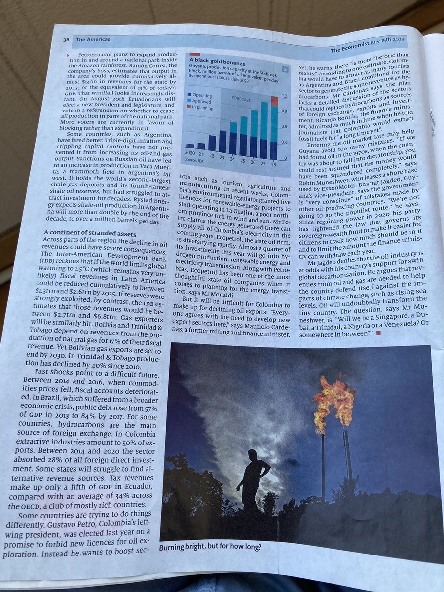 noevanhulst's tweet photo. Great article in @TheEconomist on the risks of economic & fiscal over-dependency on #oil in #LatinAmerica, including ‘new kids on the block’ like #Gyuana. How 2 prepare 4 long-term post-oil future? Much more on this in my book #FromDutchDiseasetoEnergyTransition https://t.co/GWZQtMyqbL