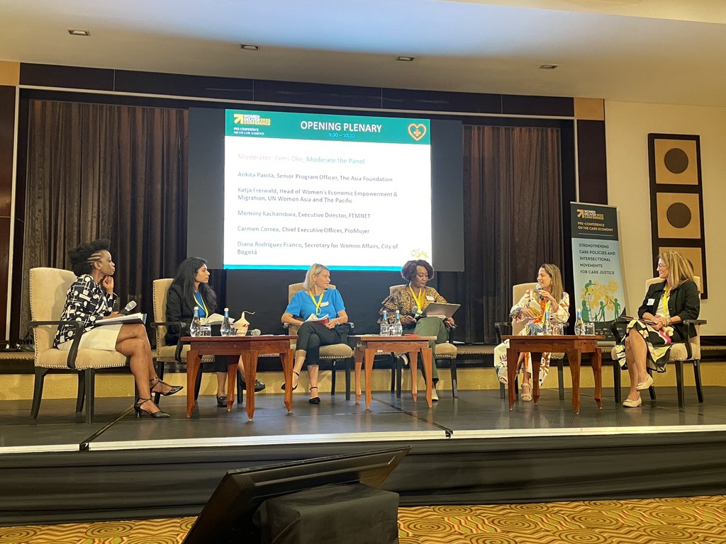 Insightful panel at the #WD2023 Care Economy Pre-Conference! Thank you Ankita Panda, @drodriguezfr, @KatjaFreiwald, @MemoryKachambwa, and @carmen_correaPM for sharing your initiatives, learnings, and experiences! And shoutout to @FemiOke for moderating 🙌