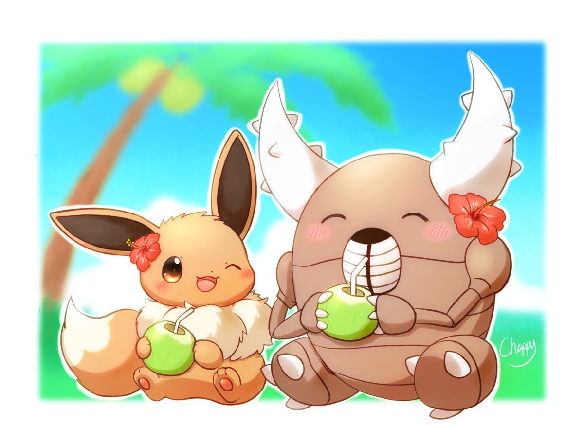 イーブイ 「今年も夏がやって来たので、去年の夏っぽいイラストを再掲」|チャッピー🦊🐾のイラスト