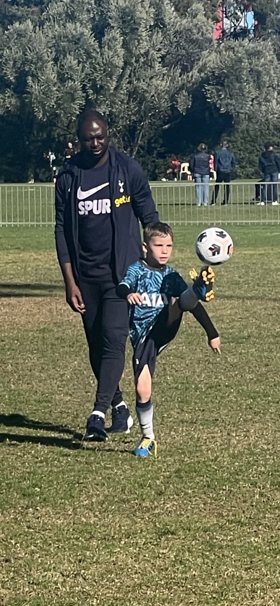 Andrew_Board's tweet photo. Came to Perth to watch @SpursOfficial for the first time and Hugo was lucky enough to be coached by the great @LedleyKing . Thanks @OzSpurs, what an amazing experience #THFC https://t.co/TfPAbt6ARK
