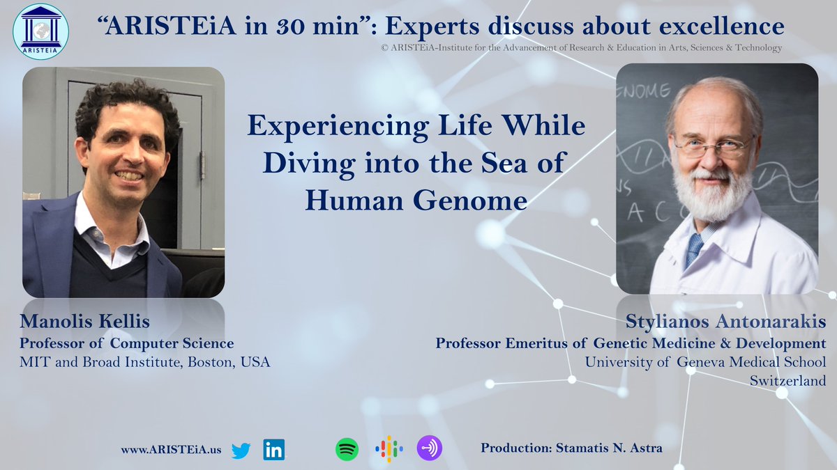 𝗧𝗵𝗲 𝗻𝗲𝘄 𝗽𝗼𝗱𝗰𝗮𝘀𝘁 𝗼𝗳 𝘁𝗵𝗲 <a href="/Aristeia_US/">ARISTEiA</a>, 𝗶𝘀 𝗻𝗼𝘄 𝗼𝗻 𝗮𝗶𝗿. Stylianos Antonarakis and <a href="/manoliskellis/">Manolis Kellis</a> discuss about Experiencing Life While Diving into the "Sea" of Human Genome
Listen here: bit.ly/3DhHVqq
#AristeiaUS #StylianosAntonarakis #podcast