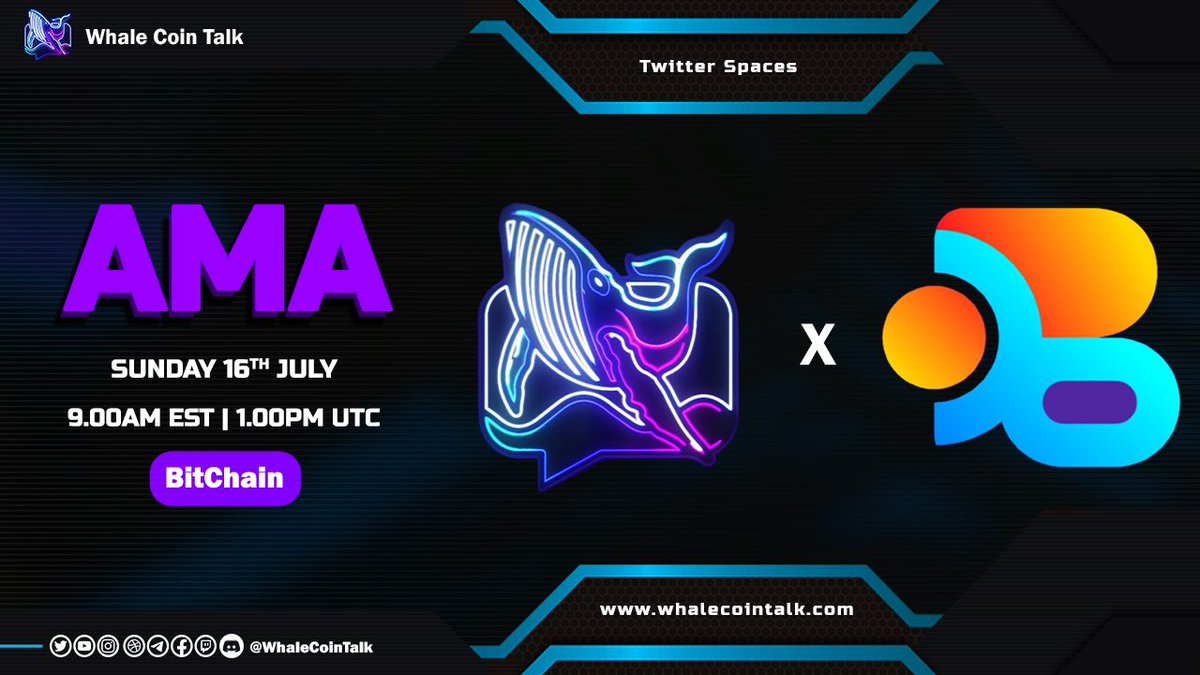 AMA ANNOUNCEMENT 📢

➡️ Join: t.me/whalecointalk
➡️ Follow: <a href="/whalecointalk/">Whale Coin Talk</a>
🏦 Join our Twitter Space with @BitChainGlobal.

Don’t miss out!

Verify team <a href="/whalecointalk/">Whale Coin Talk</a> | 🐋 linktr.ee/officialwhalec…