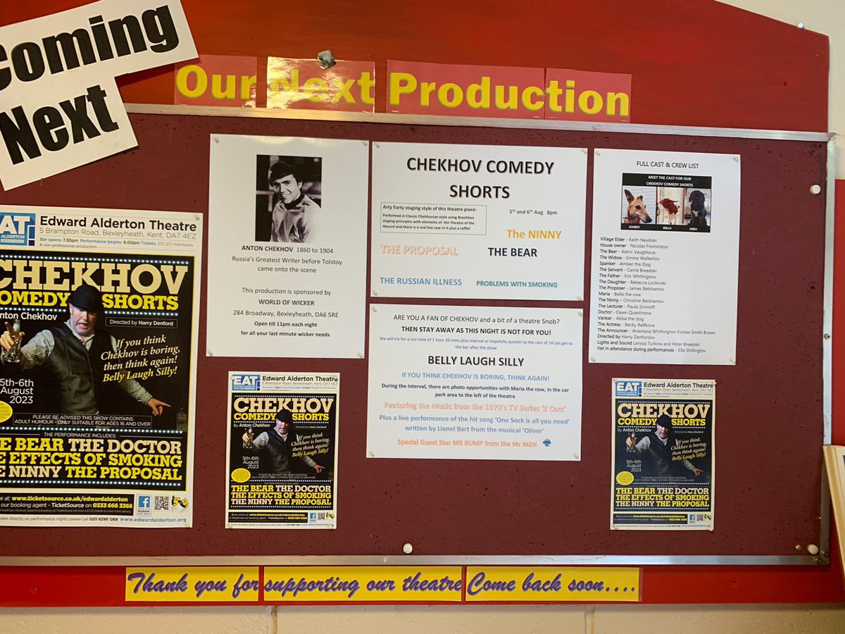 shootershillpl1's tweet photo. A nice display at the Edward Alderton box office area for Chekhov Comedy Shorts https://t.co/YHofwyFJAW
