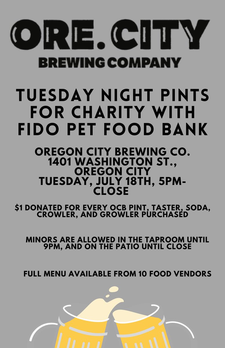 #FUNDRAISER #PintsforPets #Helpushelpthem 🐾🐾You 🍺🍺they eat🍽️ #Fillbowls #Fillbellies #OregonCityBrewing #PetsinNeed #Community #Support
