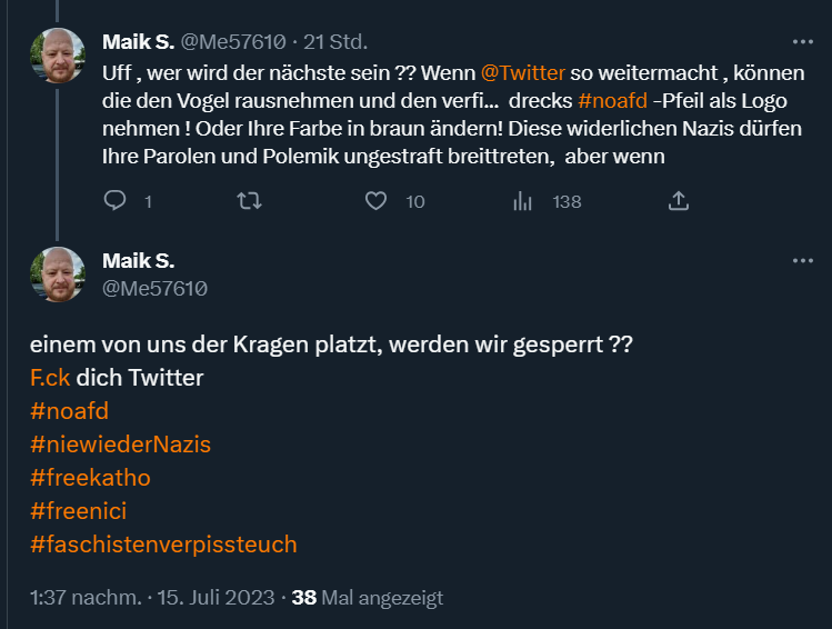 Jeden als Fascho bezeichnen, beleidigen, Gewalt androhen ist nicht "der Kragen platzt". Das ist eine widerliche Grundeinstellung. Und es ist gut, dass man dafür gesperrt wird.