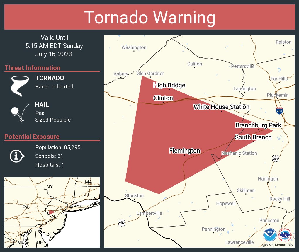 NWS Tornado on Twitter "Tornado Warning continues for Flemington NJ, High Bridge NJ and Clinton