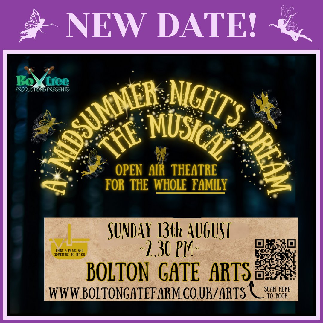 🧚‍♀️RESCHEDULED🧚‍♂️

We are delighted to announce that last night's show has been rescheduled:

A Midsummer Night's Dream: The Musical | Sun 13 Aug 2:30pm

Tickets are still valid for the new date, but if you cannot attend we will be in touch later today to offer all the options.