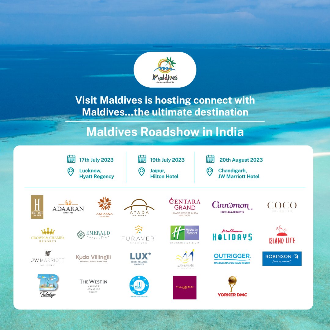 Meet the Sunny Side of Life in India! Visit Maldives is hosting a series of Maldives Roadshows in Lucknow, Jaipur &amp; Chandigarh on the 17th, 19th and 20th of July 2023!
#WorldsLeadingDestination2022 #Maldives #VisitMaldives #SunnySideOfLife