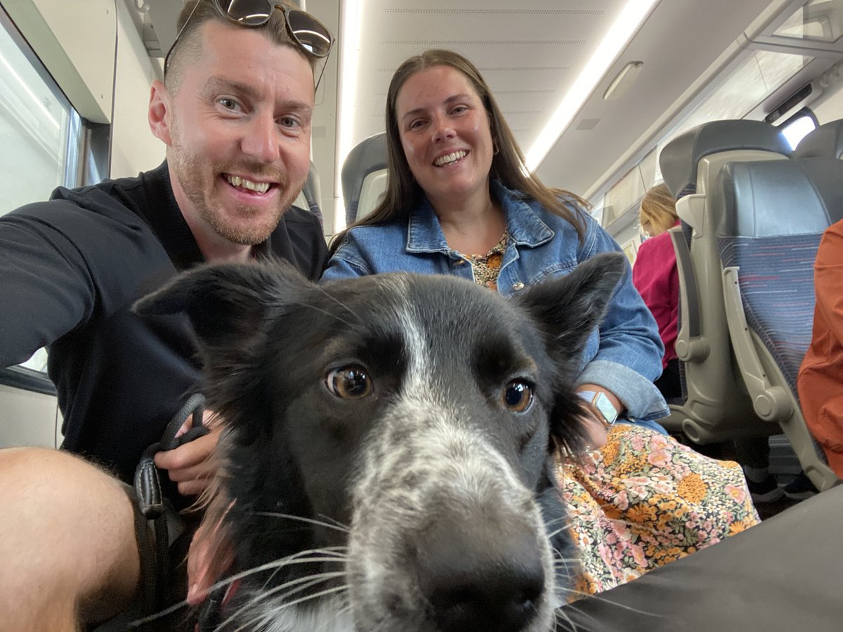 bingo_patb's tweet photo. London bound for the day with the good lady and the wee poochio #firsttrainride @greateranglia a massive thanks for the help 🛤️🚂 https://t.co/DtXQ5YsQ1a