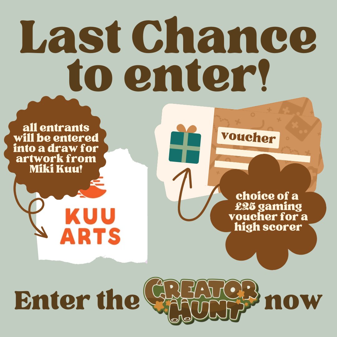 cooriedoon_'s tweet photo. Less than 12 HOURS TO GO! 😱

Don't wait, submit your #CreatorHunt answers NOW! Check out the details and enter now: 
https://t.co/9gVoYWceer

✨ANYONE can enter and 2 prizes up for grabs: £25 gaming voucher &amp; custom art piece

#wholesomegames #acnh #dinkum #varietystreamer https://t.co/eYnHlgy6PT