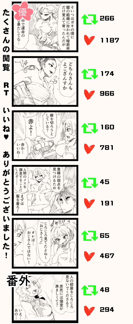 今週は雨降りさんが多かったけど、今週もRTいいねありがとう!
↓各話まとめ↓↓今週のオマケはツリー↓
月https://t.co/hOT6ZF1zDt
火https://t.co/ZBXuiVYLPX
水https://t.co/0C3V0eJH3k
木https://t.co/h7ua8sxMNz
金https://t.co/QHx5NMsnfm
番外https://t.co/ixZtA6QHQb
https://t.co/ixZtA6QHQb 