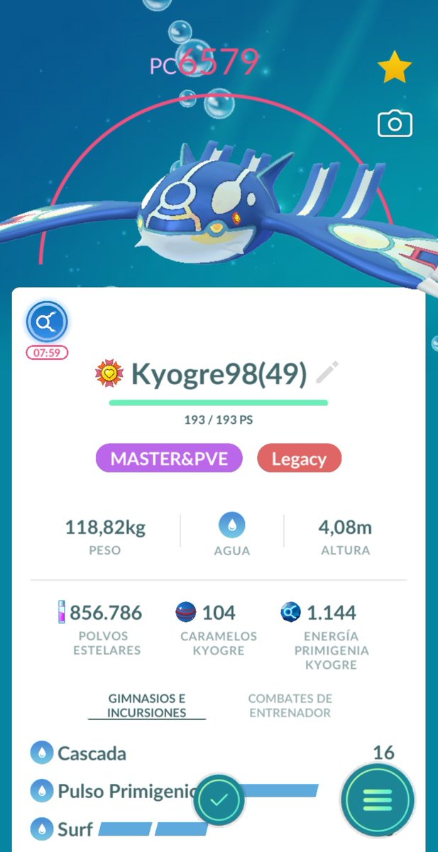 PokeDITTOx's tweet photo. ¡Conseguido!✌️

Mi Kyogre Primigenio ya está a máximo nivel y se convierte en el POKÉMON num. 35 en alcanzar el nivel 3 de mega.

¿Lo tenéis ya?

#PokemonGO https://t.co/c4LN213Gou
