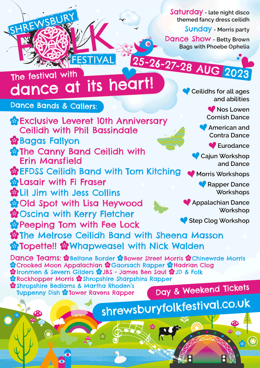 shrewsburyfolk's tweet photo. What a dance line up we have for you this year @shrewsburyfolk! 

Ceilidhs, dances, workshops &amp; more in our Dance Tent 🎪 (with its own bar 🍺) and across the #festival.

If dancing's your thing, this is the place to be. And if you've never given it a go - SO. MUCH. FUN. https://t.co/J5B8Dt0rXx