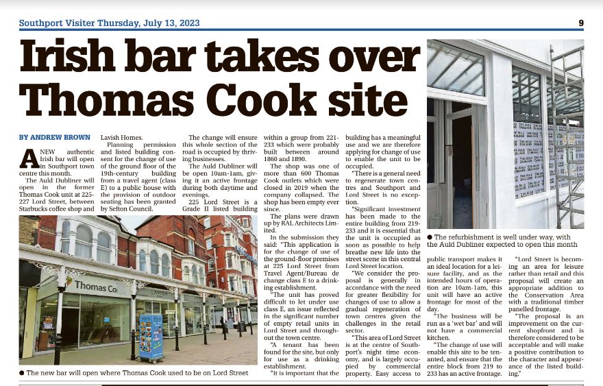Looking forward to seeing The Auld Dubliner pub opening on Lord Street in Southport soon! The former Thomas Cook site has been empty for years, great to see something new opening. More here: bit.ly/3XRUB0u 
#StandUpForSouthport #southport #lordstreet @SouthportBID