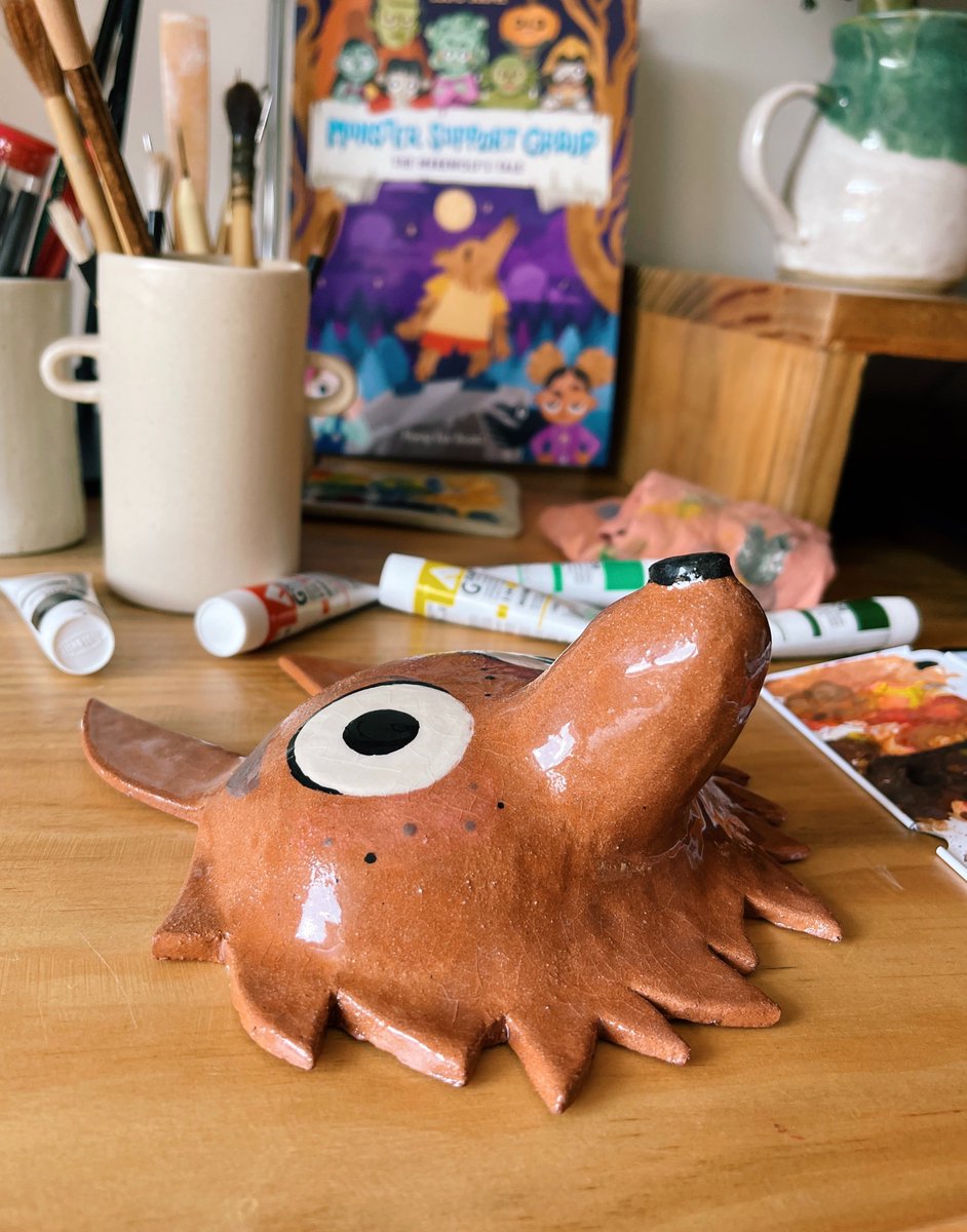 M y second ceramic piece ever! he is Lowell, the main character of my latest comic-picture book "Monster Support Group: The Werewolf's Tale"