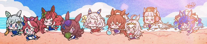 走ってる馬9頭の絵を「馬九行駆」(上手くいく)で縁起物のモチーフにしてたりするらしいけど、それをウマ娘バージョンでやってみた  #ウマ娘