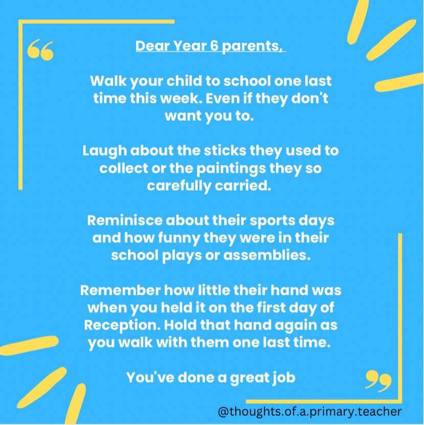 To all Year 6 parents with children leaving primary school this week….