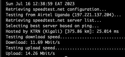 ssmusoke's tweet photo. @mtnug These are speeds from an @Airtel_Ug 20Mbps #XstreamPlus connection 

Now that I have shown you mine, can you show me yours ;-) https://t.co/OHTeyT1byt