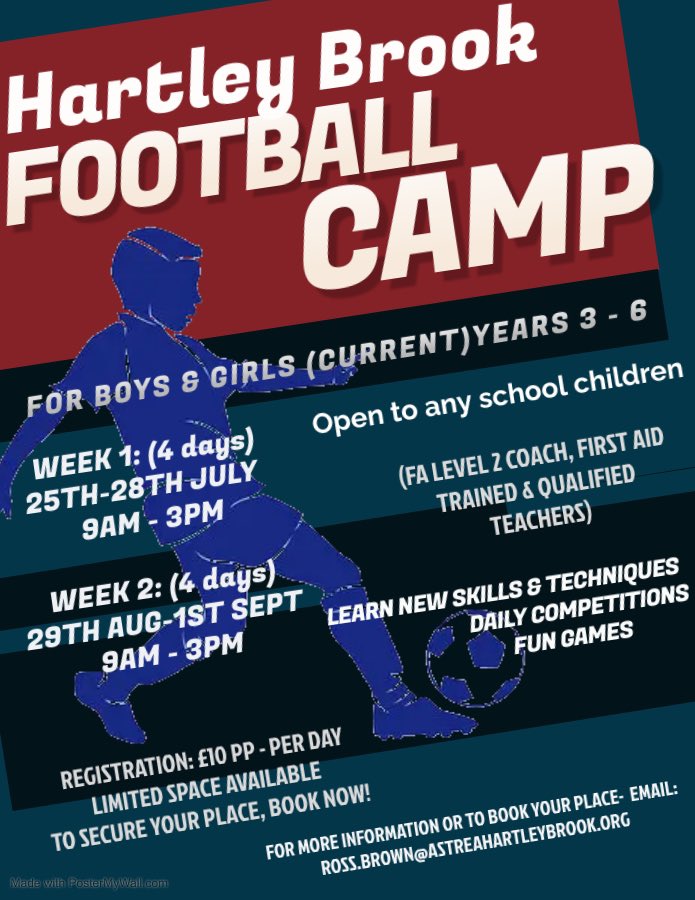 HBMrBrown (@hbmrbrown1) on Twitter photo Places still available for both weeks of our football summer camp @ Hartley Brook school. Open to all children in current Y3 to 6. <a href="/ArchesSSP/">The Arches SSP</a> <a href="/PointsLN/">Points Learning Network</a> <a href="/LinksSSP/">Links SSP</a> <a href="/PE_Beck/">BeckPE</a> <a href="/HatfieldAcademy/">Hatfield Academy</a> <a href="/eatsmartsheff/">Eat Smart Sheffield</a> <a href="/HartleyBrookPri/">Hartley Brook Academy</a> <a href="/hartleybrookPE/">Hartley Brook PE</a> Places still available for both weeks of our football summer camp @ Hartley Brook school. Open to all children in current Y3 to 6. <a href="/ArchesSSP/">The Arches SSP</a> <a href="/PointsLN/">Points Learning Network</a> <a href="/LinksSSP/">Links SSP</a> <a href="/PE_Beck/">BeckPE</a> <a href="/HatfieldAcademy/">Hatfield Academy</a> <a href="/eatsmartsheff/">Eat Smart Sheffield</a> <a href="/HartleyBrookPri/">Hartley Brook Academy</a> <a href="/hartleybrookPE/">Hartley Brook PE</a>