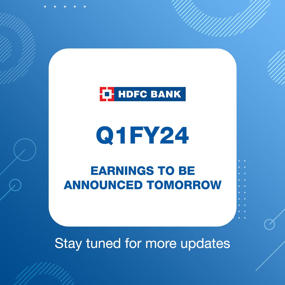 .<a href="/HDFC_Bank/">HDFC Bank</a> to announce earnings for the quarter that ended on 30th June 2023.

#HDFCBank #Results2023 #StayTuned #Q1FY24 #Q1Earnings