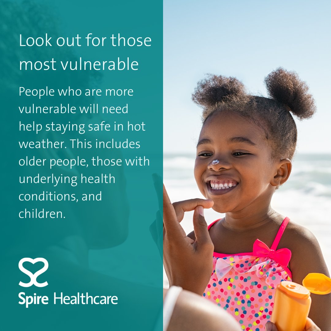 SpireWellesley's tweet photo. With high temperatures currently hitting the UK, we've asked Karen Bowen Verrill, Spire Healthcare Group Health and Safety Manager, for her expert tips on staying safe in hot weather 🥵 🌡️ ⬇️ https://t.co/HjZKKyMIPO
