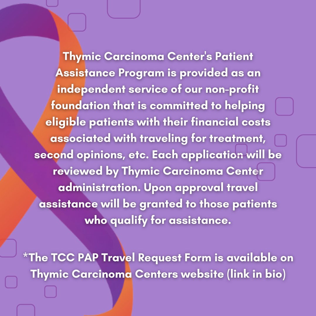 Check out our website (link in bio) to see if you or a loved one qualifies for our patient assistance programs.

#ThymicCarcinomaCenter #TCC #thymiccarcinoma #patientassistance #cancercare