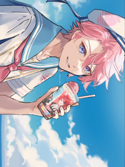 「drinking straw pink hair」 illustration images(Latest)｜5pages