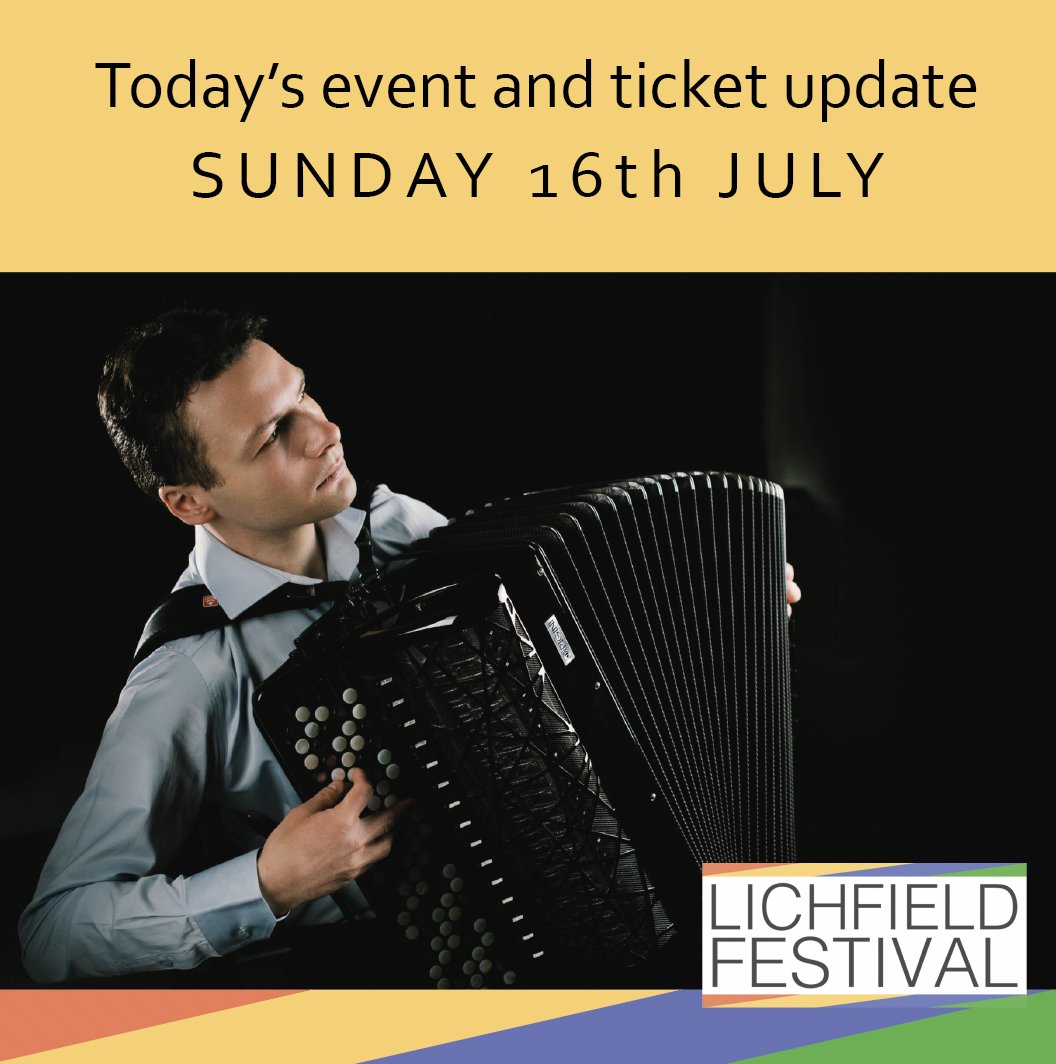 It's the last day of the summer Festival! 
Tickets available on the door unless stated:
1.30pm Hsuan Wu percussion 
3.15pm Chanel & Stravinsky 
7pm Cor Bach  SOLD OUT
9pm Jiaxin & Julian Lloyd Webber (Lichfield Cathedral) LIMITED AVAILABILITY
lichfieldfestival.org
#lichfest23