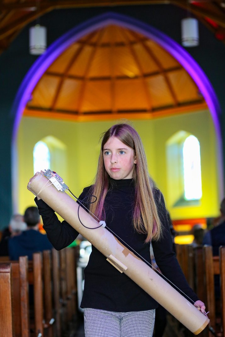 Ed Devane with children from St. Joseph's School, Rathmullan, at RAMP 2023