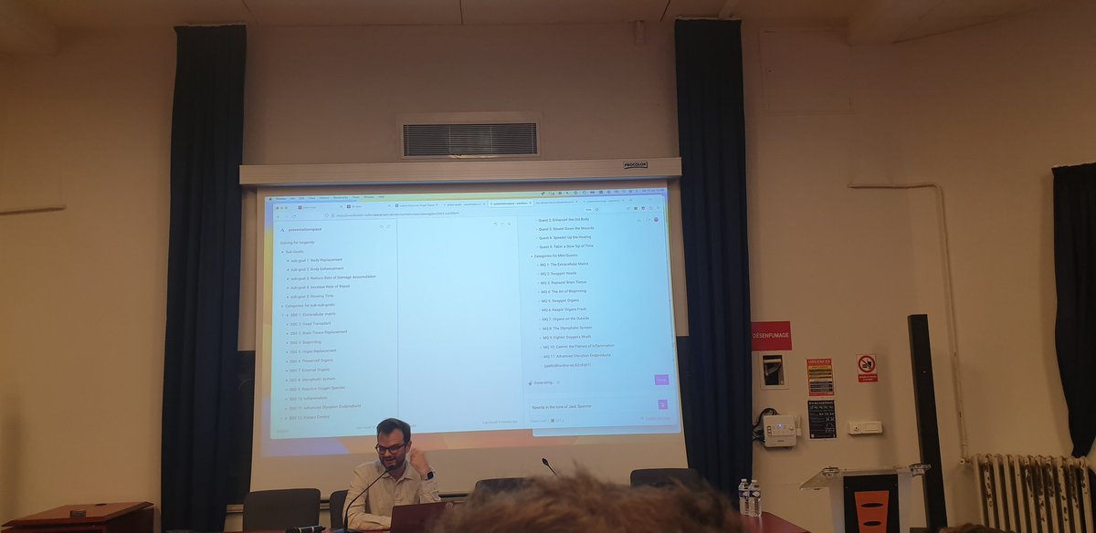 BioProtocol's tweet photo. Workshop with @jmartink from @uselateral) - A guided experience to build your own Tech Tree using LLMs at DeSci Workshop Paris - an event within Funding the Commons (@FundingCommons).
@Geeria leading the group on Applying Intelligent Cooperation to Longevity. #EtcCC https://t.co/pg6ipT5U6J
